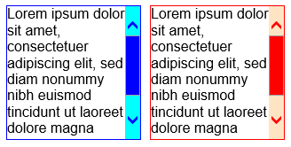 An image showing two div objects with different scroll bar color schemes.